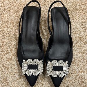 SHEIN Black Heels with Crystal Rhinestone Detail